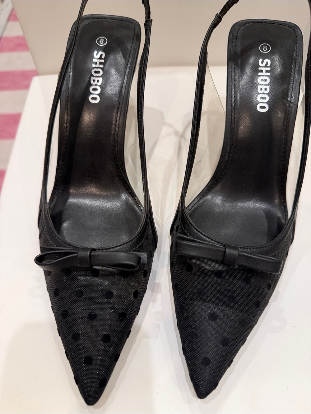 HOBO Black Polka Dot Pointed Toe Slingback Heels with Bow